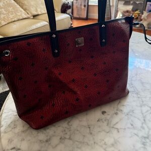 MCM Burgundy and Black Women's Tote Bag